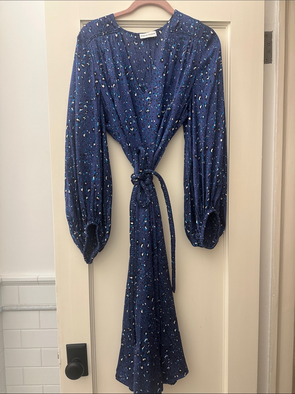 Scanlan Theodore Navy Silk Abstract Leopard Print Dress - 8